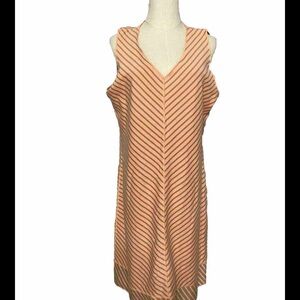 French Cuff Dress xL Khaki Orange Vertical Stripes Sleeveless Women’s Dress, re